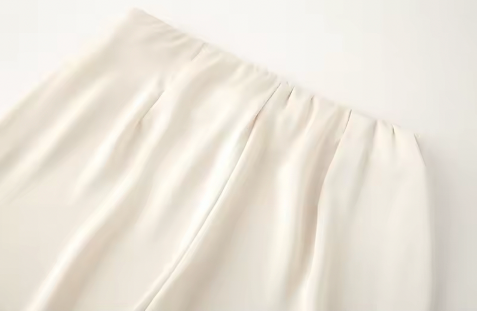 Satin Off-Shoulder Top & High-Waist Trousers Set
