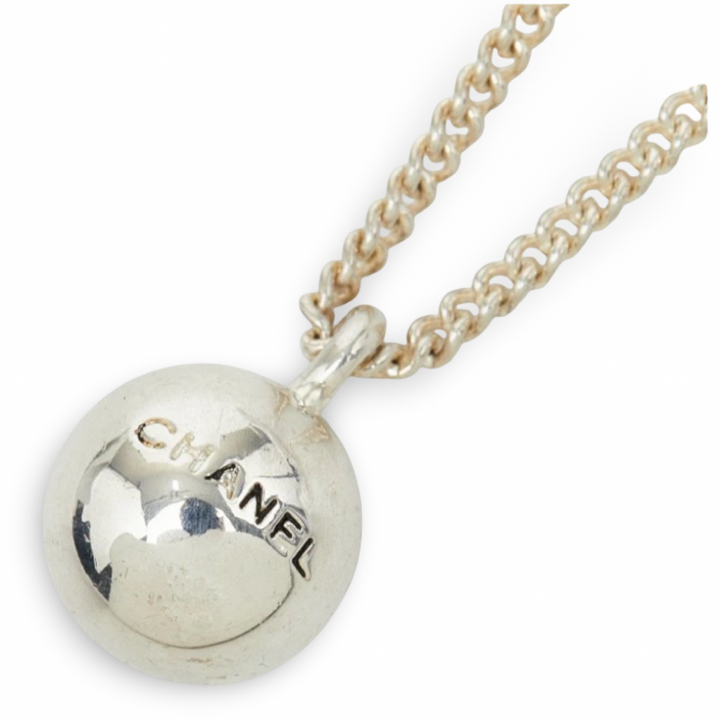 Chanel Logo Ball Pendant Necklace – Silver-Tone Metal – Authentic Previously Owned