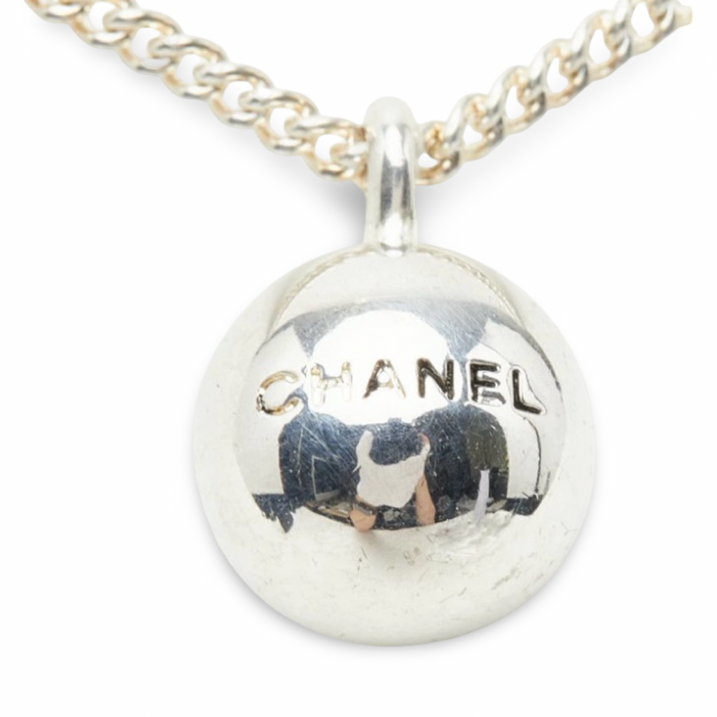 Chanel Logo Ball Pendant Necklace – Silver-Tone Metal – Authentic Previously Owned