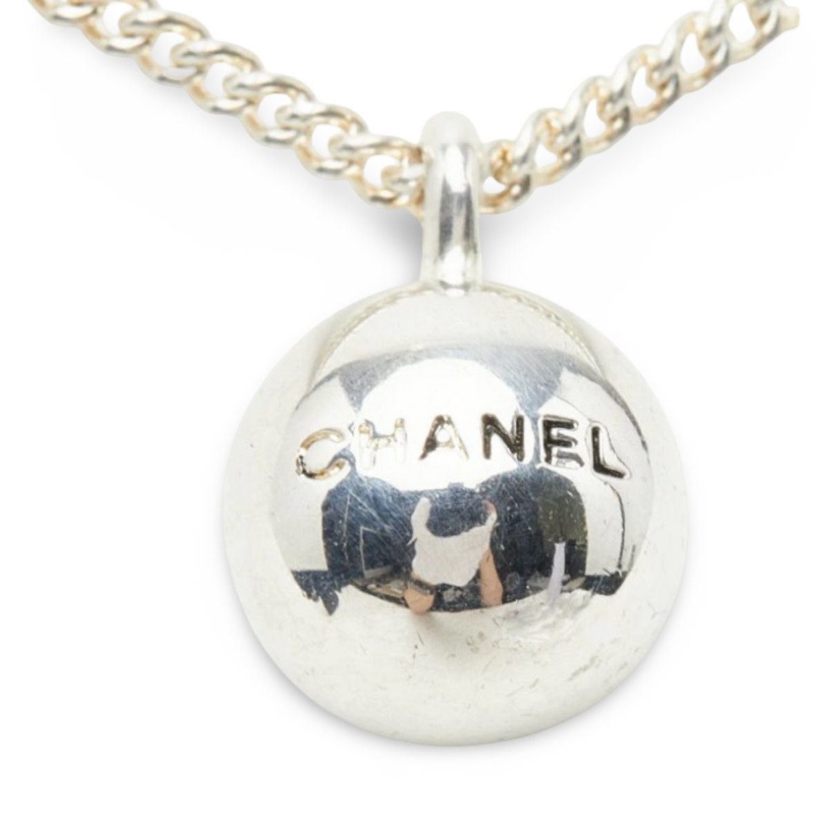 Chanel Logo Ball Pendant Necklace – Silver-Tone Metal – Authentic Previously Owned