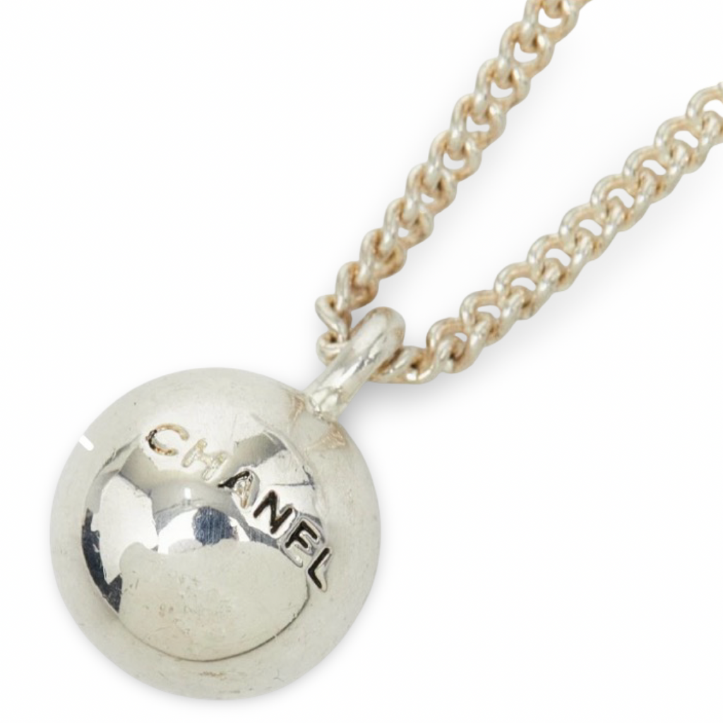 Chanel Logo Ball Pendant Necklace – Silver-Tone Metal – Authentic Previously Owned