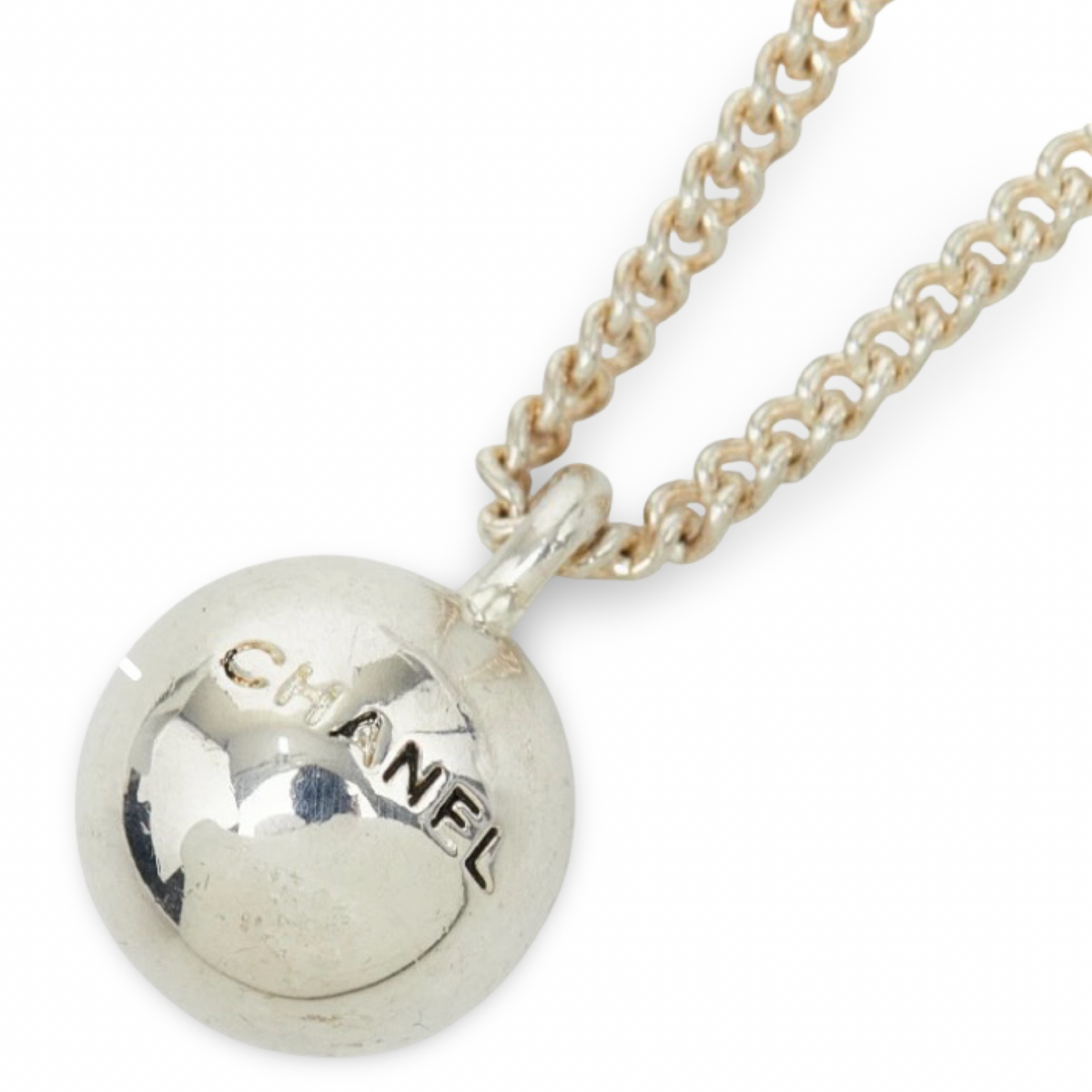Chanel Logo Ball Pendant Necklace – Silver-Tone Metal – Authentic Previously Owned
