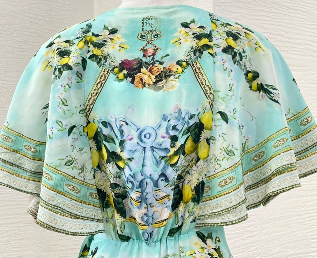 Green Floral 100% Silk Wrap Midi Dress