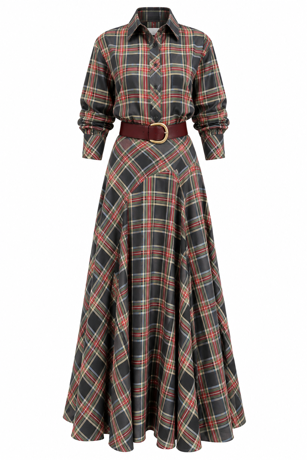 Plaid Button-Front Maxi Shirt Dress
