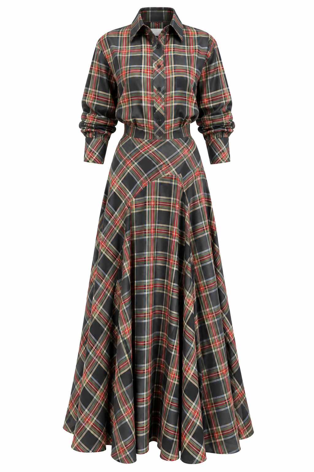 Plaid Button-Front Maxi Shirt Dress