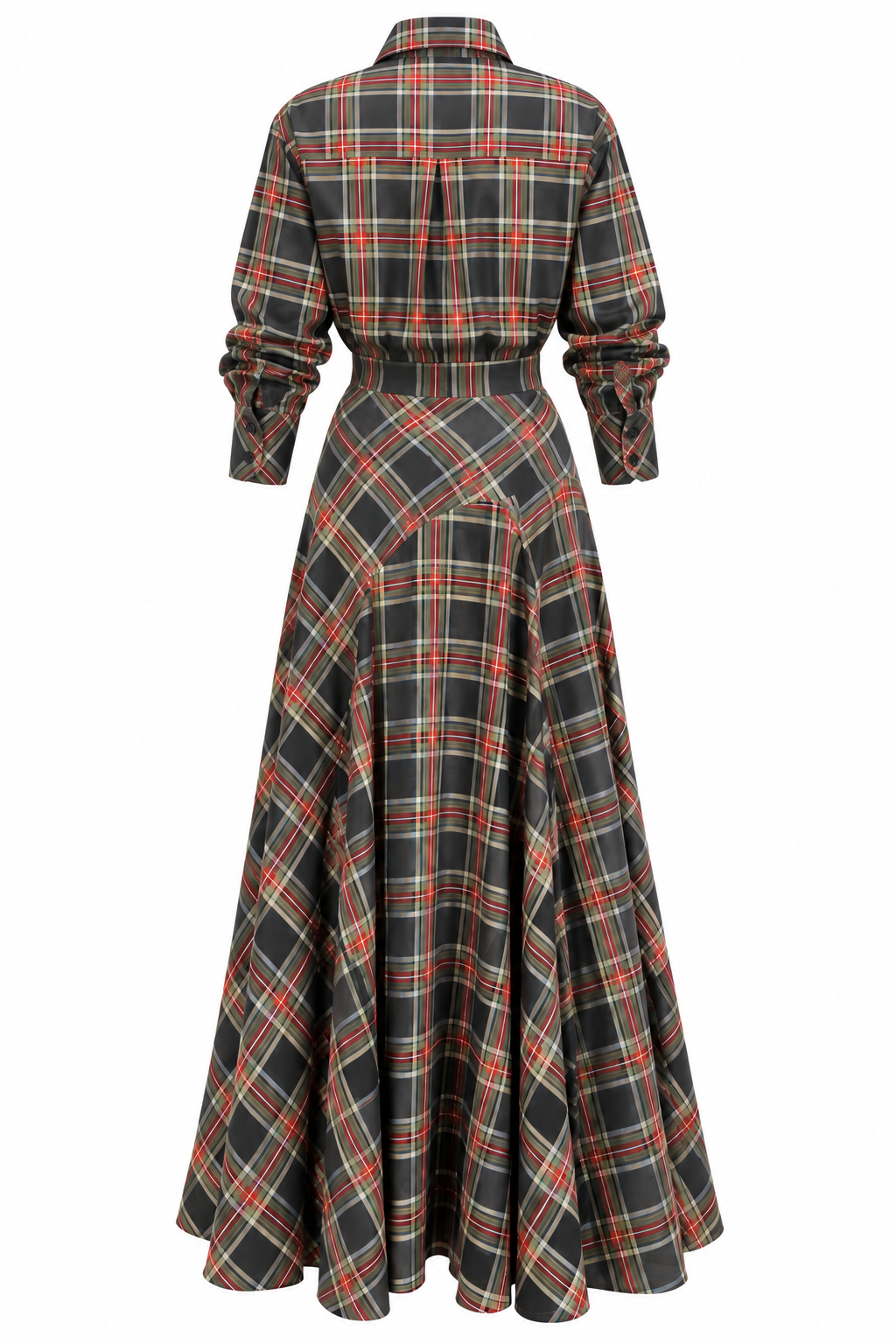Plaid Button-Front Maxi Shirt Dress