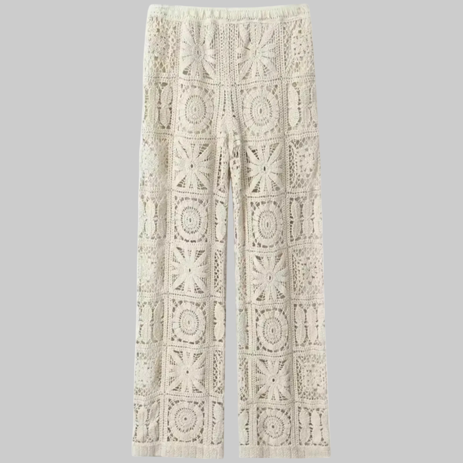 Openwork Crochet Knit Wide Leg Pants set