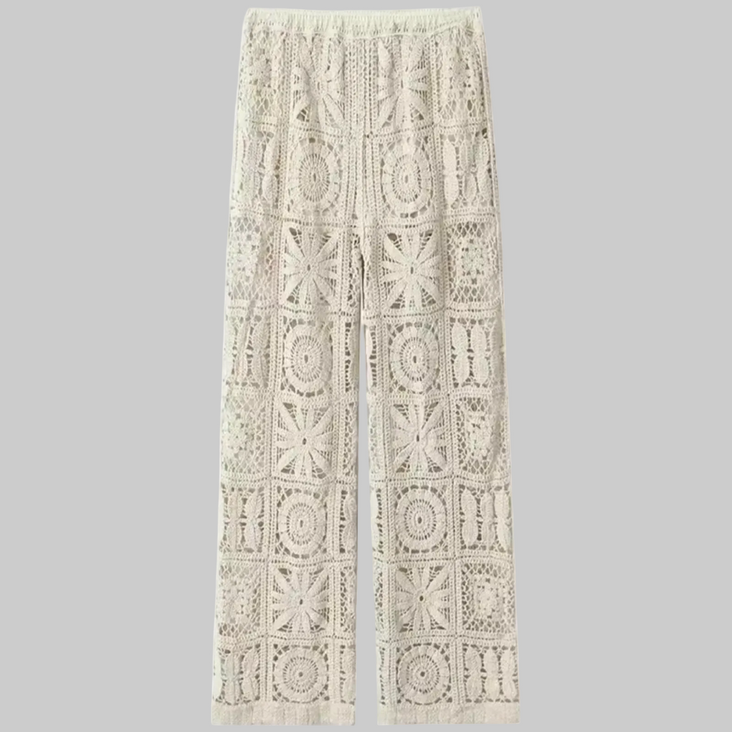 Openwork Crochet Knit Wide Leg Pants set