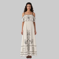Cream White Embroidered Strap Maxi Dress