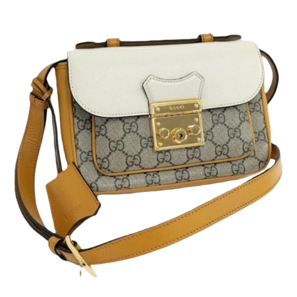 GUCCI Padlock Small GG Supreme Beige Mustard White Shoulder Bag – Authentic Previously Owned