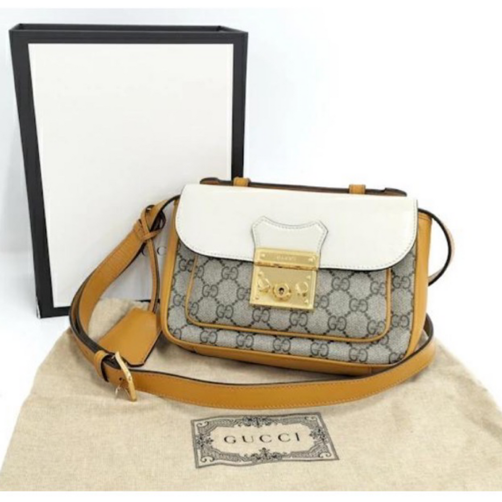 GUCCI Padlock Small GG Supreme Beige Mustard White Shoulder Bag – Authentic Previously Owned