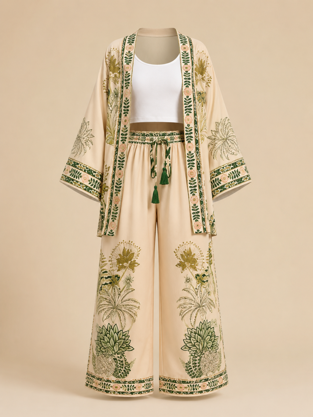 L’LUXE Floral Print Kimono Cardigan & Wide-Leg Pant Set
Resort Set
