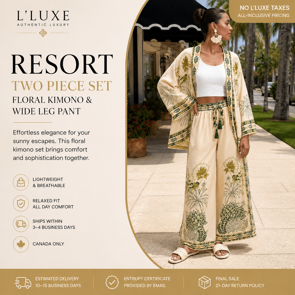 L’LUXE Floral Print Kimono Cardigan & Wide-Leg Pant Set
Resort Set