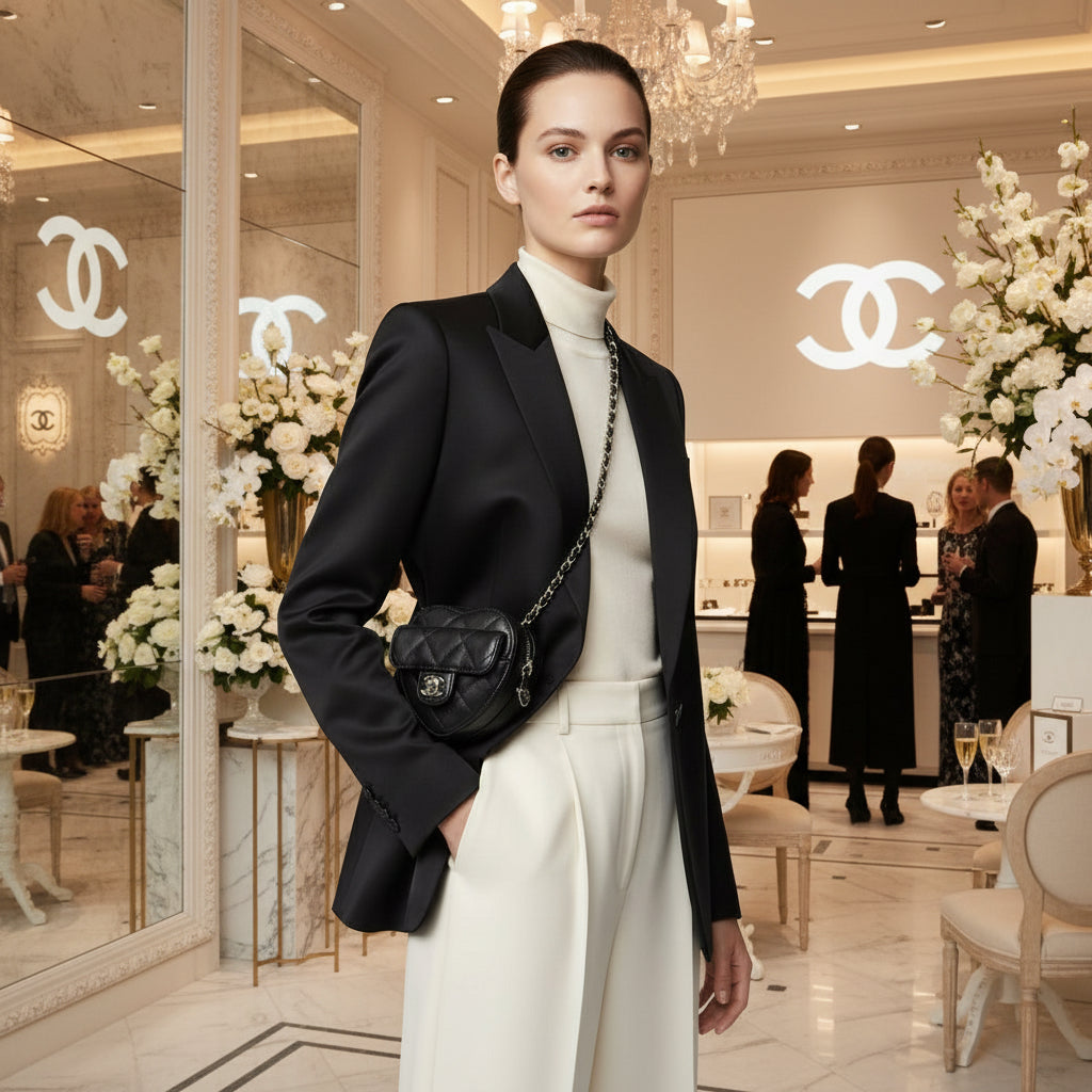 CHANEL Coin Case — Lambskin Black — Heart-shaped Chain Coin Case — Matrasse Quilting 2022 100% Authentic✨ Pristine Condition