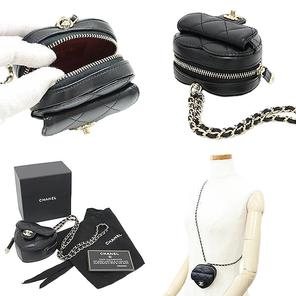 CHANEL Coin Case — Lambskin Black — Heart-shaped Chain Coin Case — Matrasse Quilting 2022 100% Authentic✨ Pristine Condition