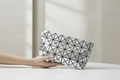 Issey Miyake Bao Bao Silver PVC Geometric Clutch Pouch Excellent Condition Previously Owned Authentic