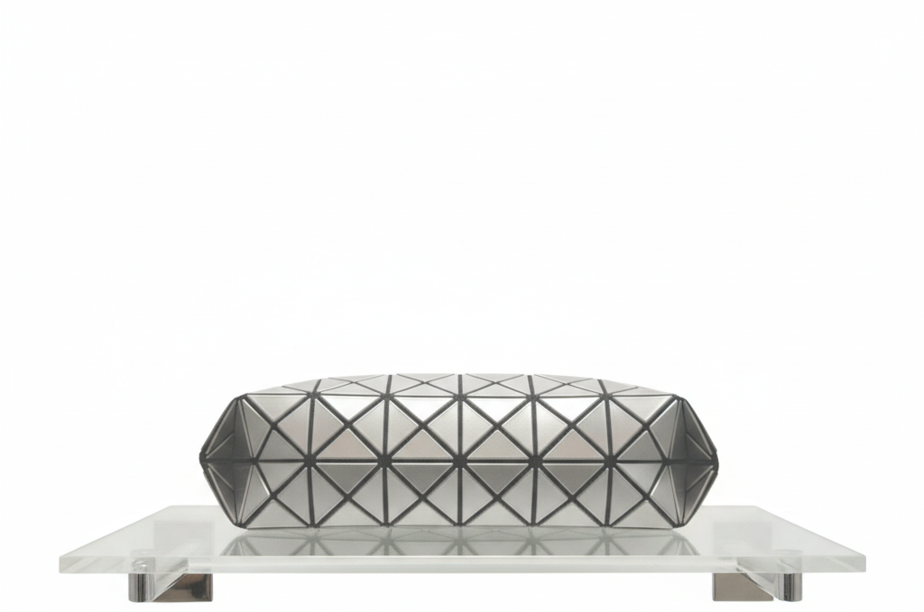 Issey Miyake Bao Bao Silver PVC Geometric Clutch Pouch Excellent Condition Previously Owned Authentic