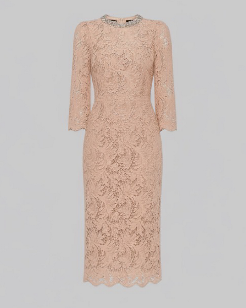 Crystal Embellished Neckline Lace Midi Dress