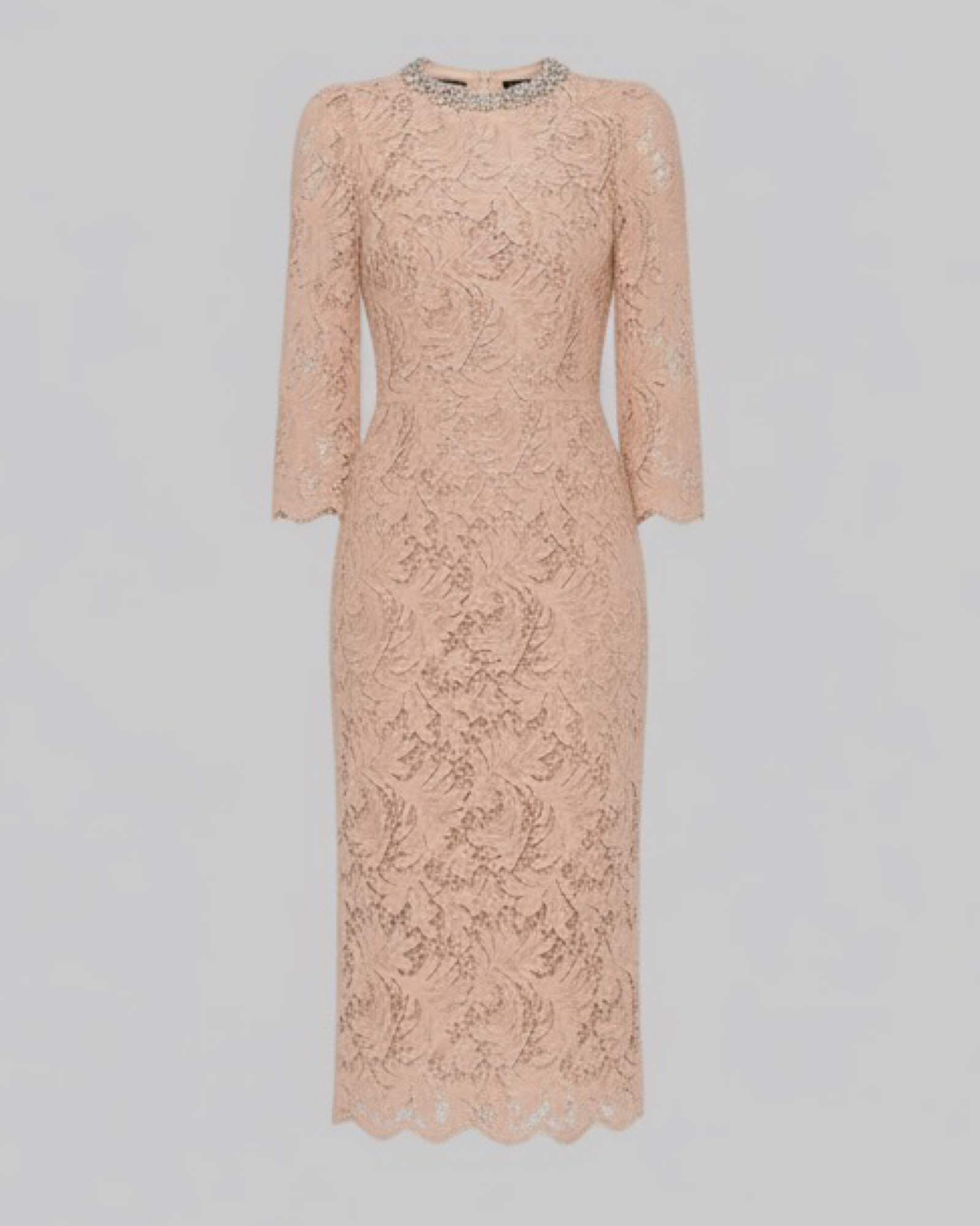 Crystal Embellished Neckline Lace Midi Dress