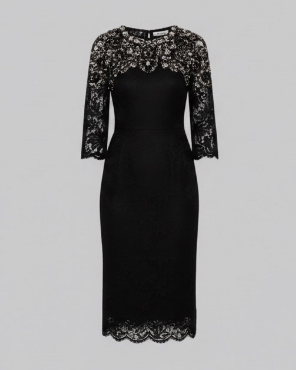 Crystal Embellished Neckline Lace Midi Dress
