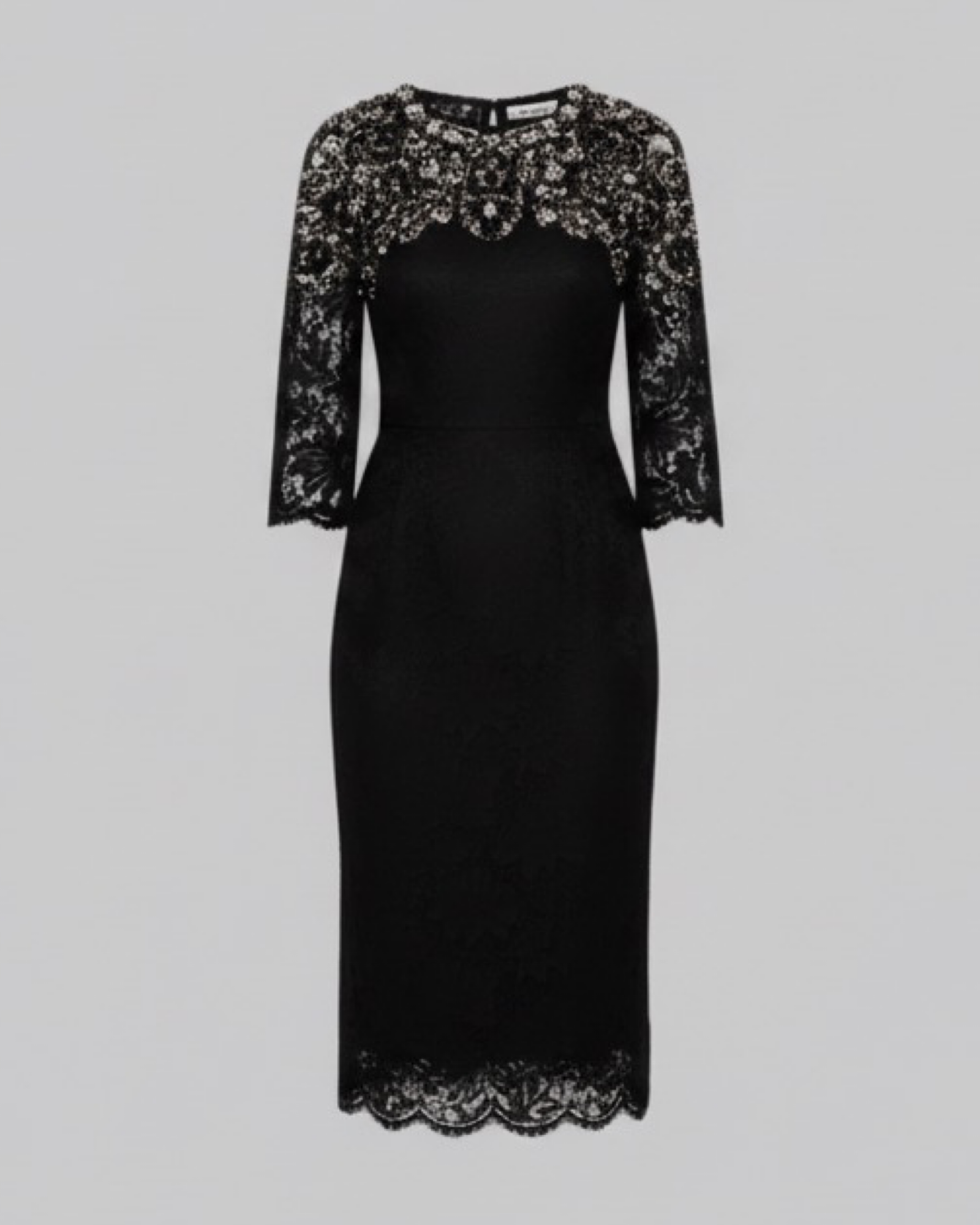 Crystal Embellished Neckline Lace Midi Dress