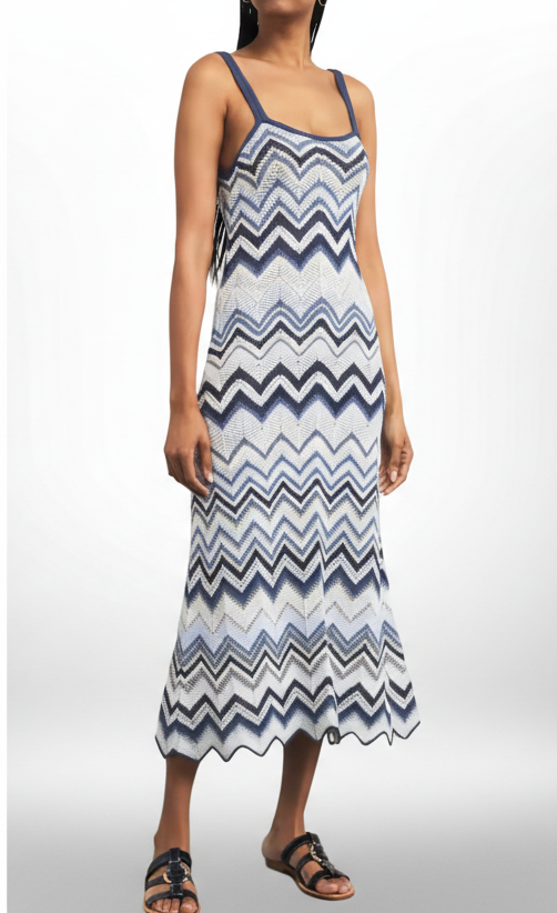 Blue Chevron Knit Maxi Dress