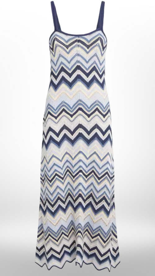 Blue Chevron Knit Maxi Dress