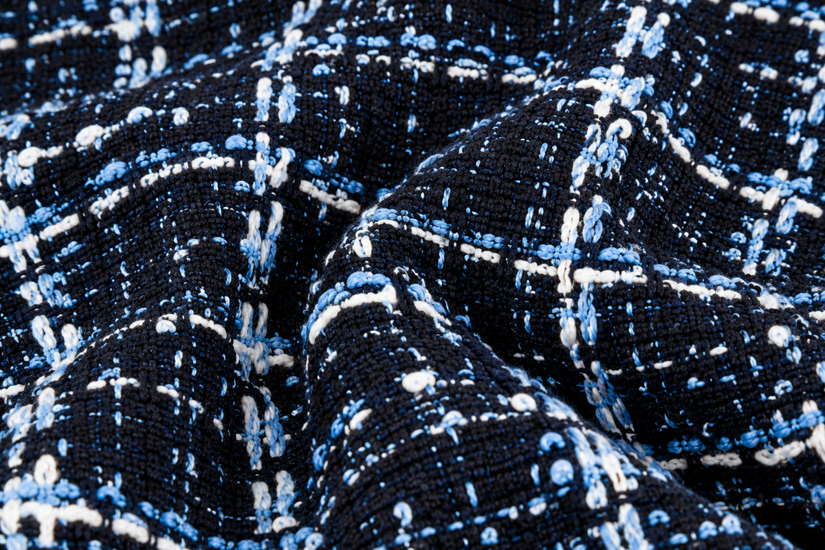 Blue Bouclé Tweed Fringe Cardigan Jacket