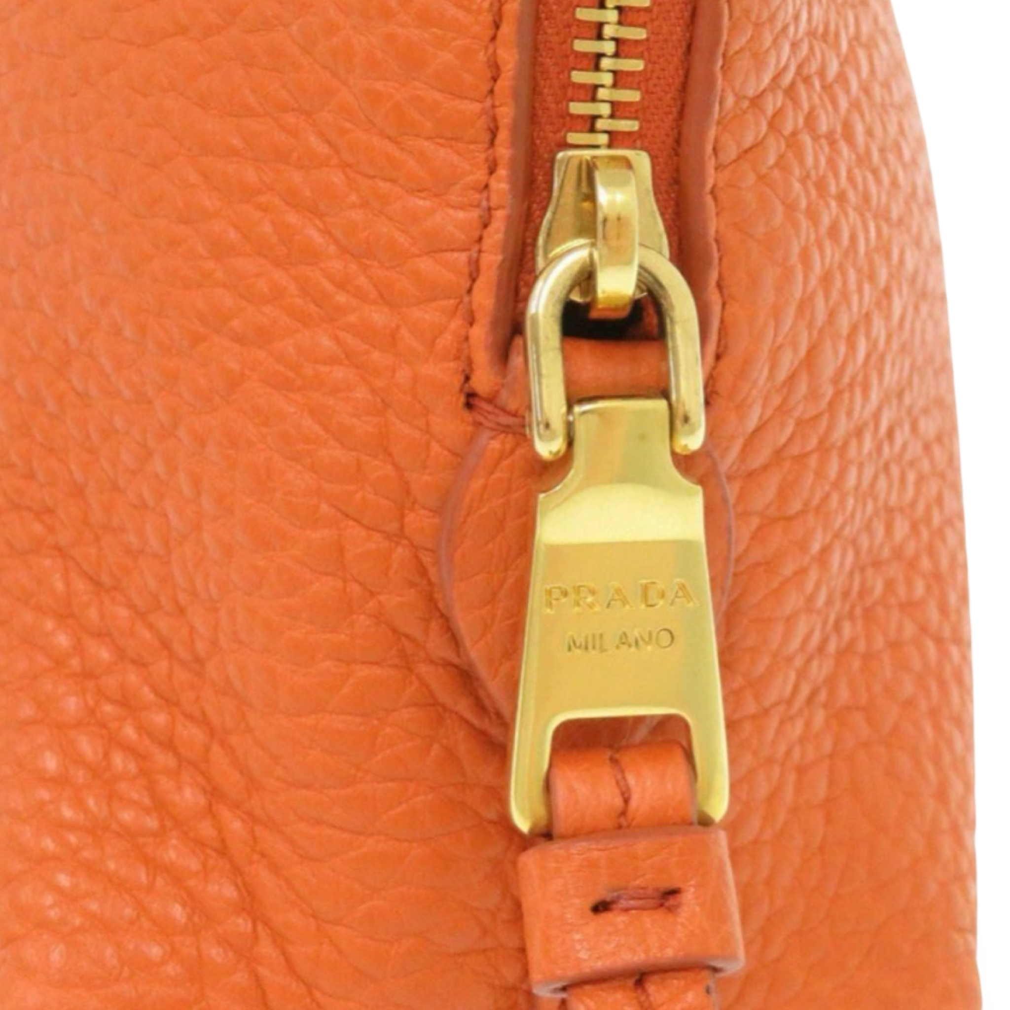 Prada Orange Leather Cosmetic Pouch Gold Hardware Previously Owned Authentic