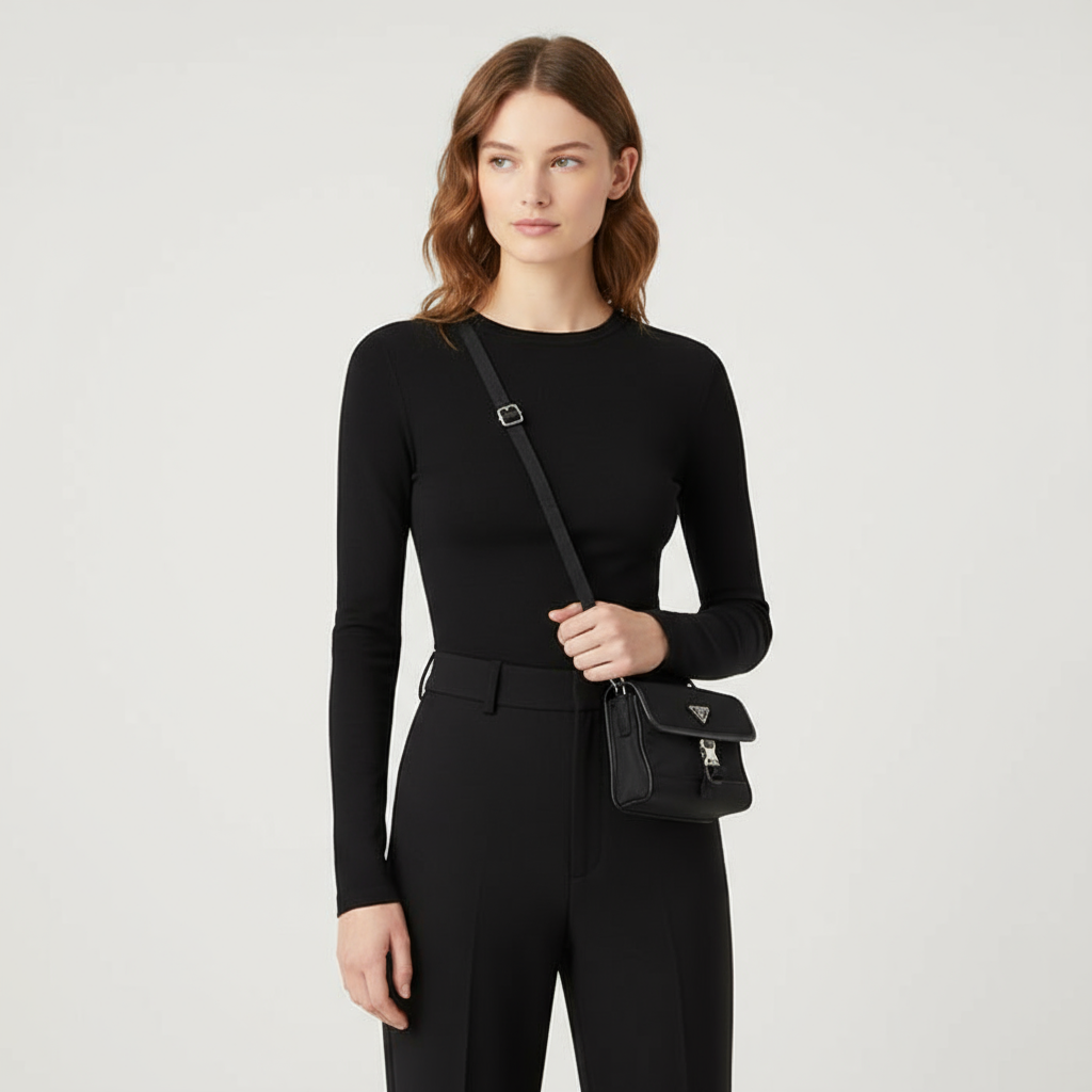 PRADA – Diagonal Shoulder Nylon Bag Saffiano Leather – Black – 100% Authentic ✨Previously Owned Excellent Condition ~20% Off MSRP