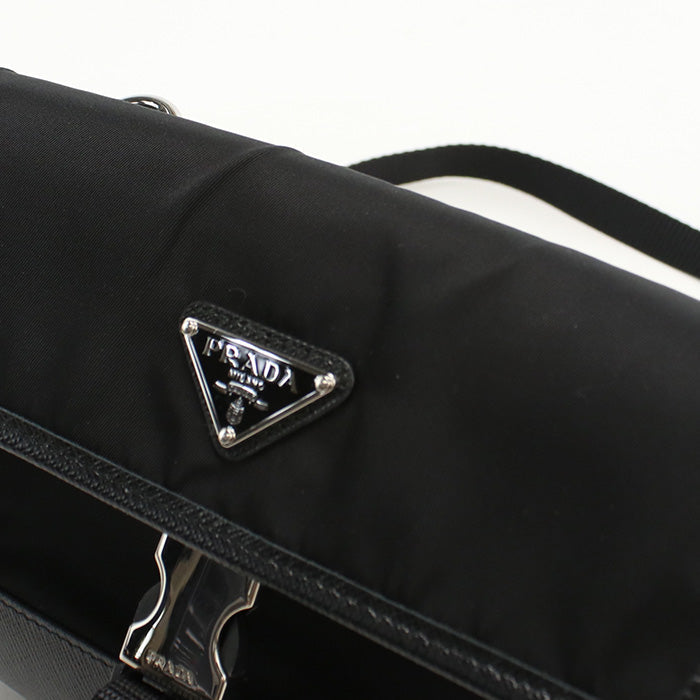 PRADA – Diagonal Shoulder Nylon Bag Saffiano Leather – Black – 100% Authentic ✨Previously Owned Excellent Condition ~20% Off MSRP