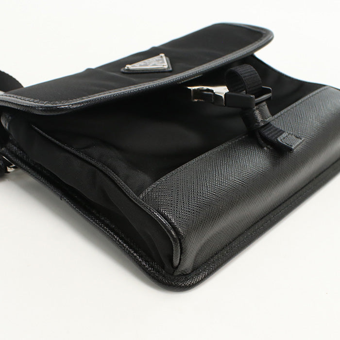 PRADA – Diagonal Shoulder Nylon Bag Saffiano Leather – Black – 100% Authentic ✨Previously Owned Excellent Condition ~20% Off MSRP