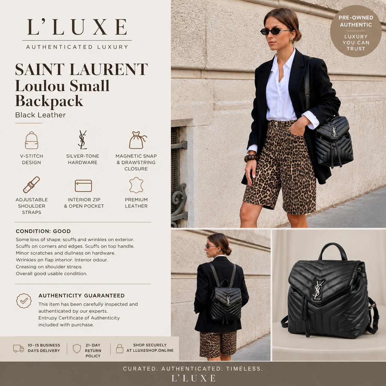 SAINT LAURENT Loulou Small Black Leather Backpack | Pre-Owned Authentic