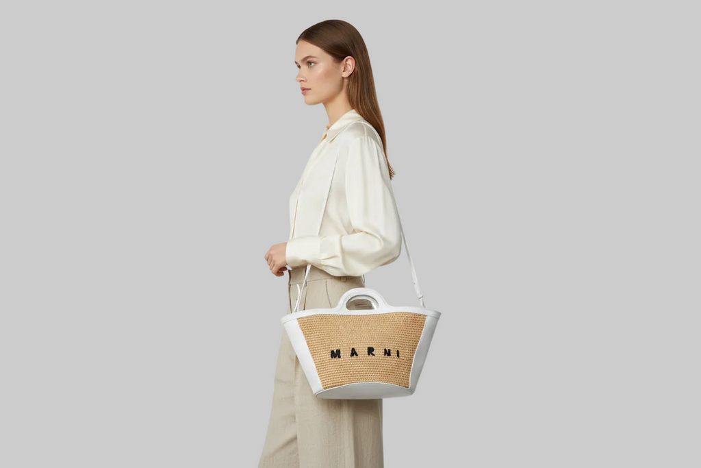 Marni Tropicalia 2-Way Raffia & Leather Bag Previously Owned Authentic