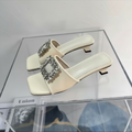 Crystal Buckle Open-Toe Mule Sandals
