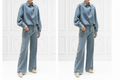 Rhinestone Collar Denim Shirt & High-Waist Wide-Leg Jeans Set
