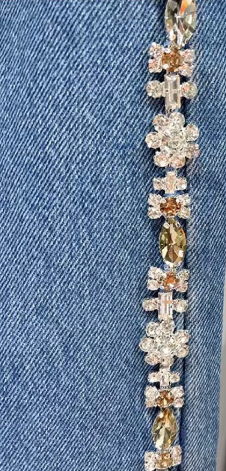 Rhinestone Collar Denim Shirt & High-Waist Wide-Leg Jeans Set