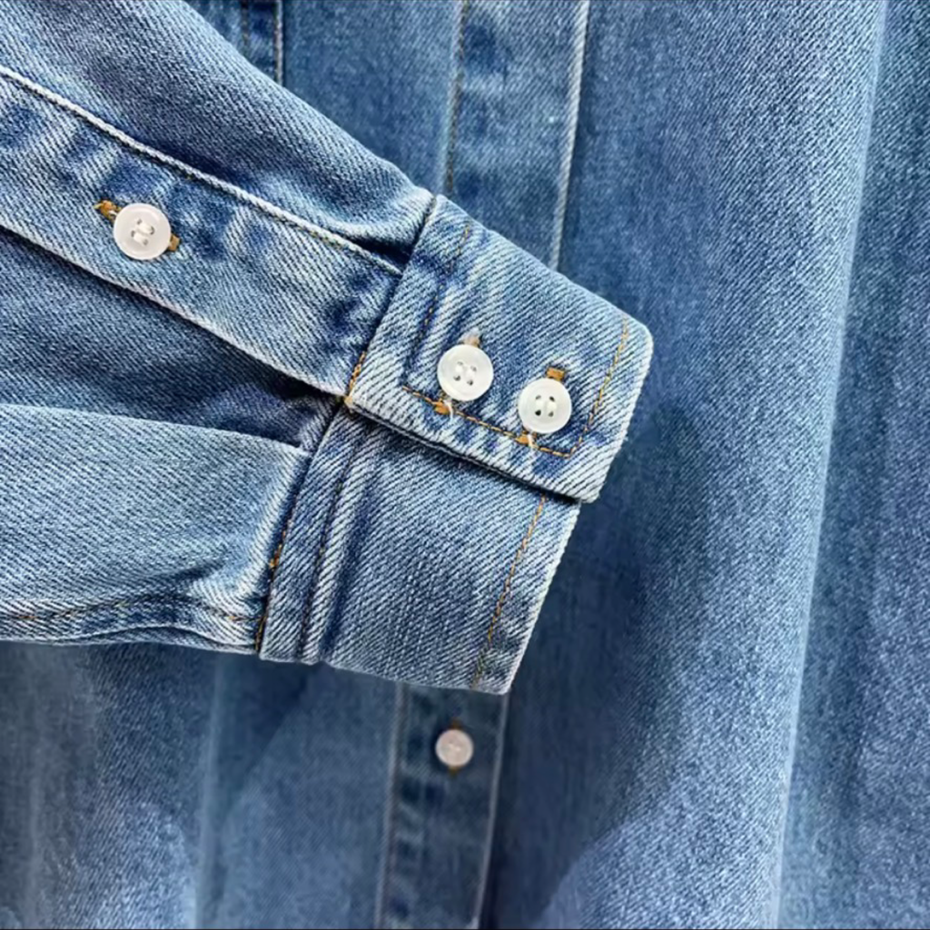 Rhinestone Collar Denim Shirt & High-Waist Wide-Leg Jeans Set