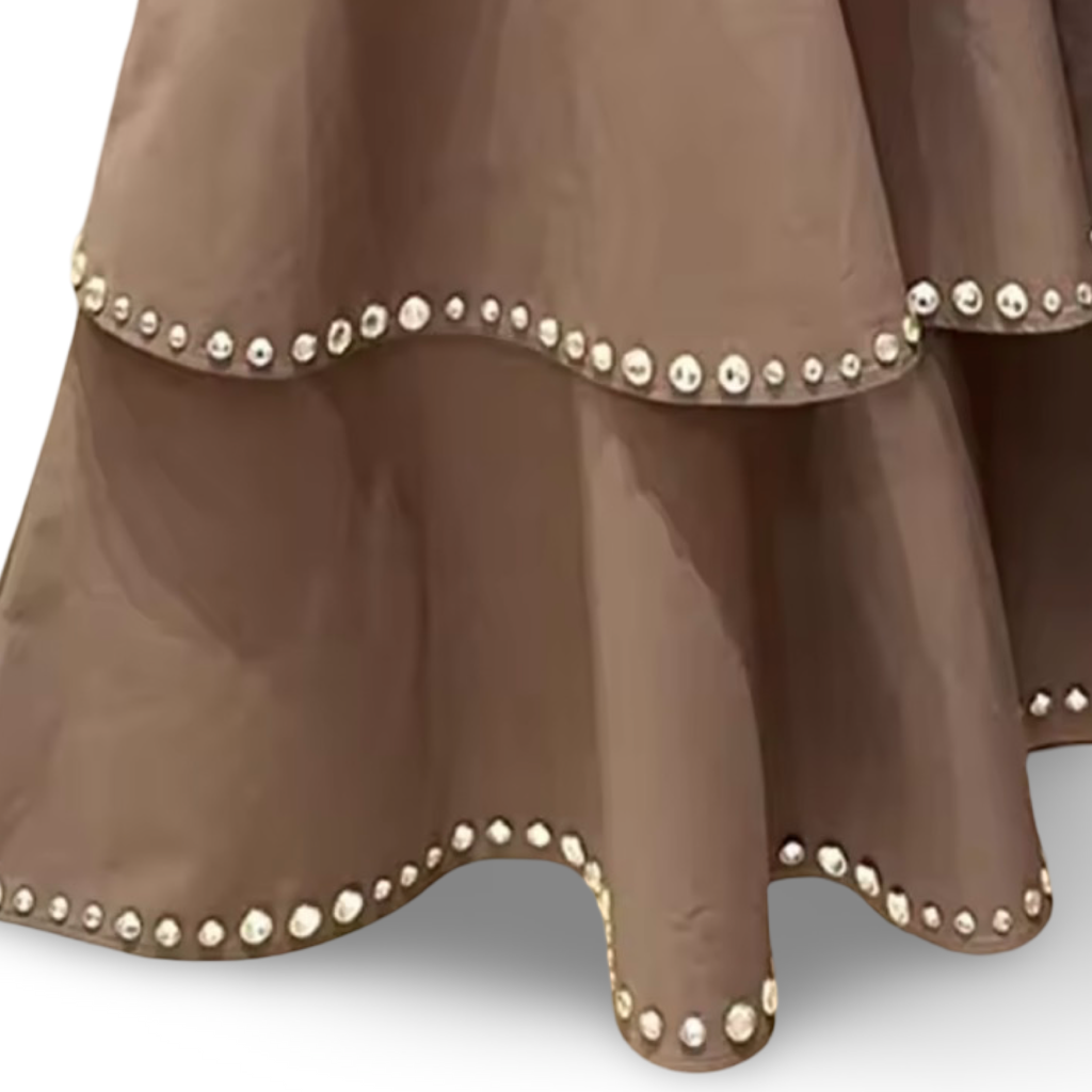 Mocha Taupe Rhinestone Trim Sleeveless Top & Ruffled Tiered Midi Skirt | Matching Co-Ord |  Editors Pick
