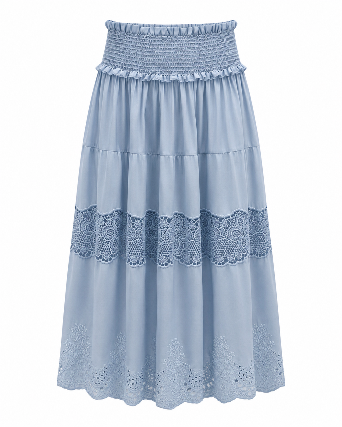Women’s Blue & White Silk Linen Embroidered Lace Shirt or Pleated Skirt Matching Co-Ord Outfit