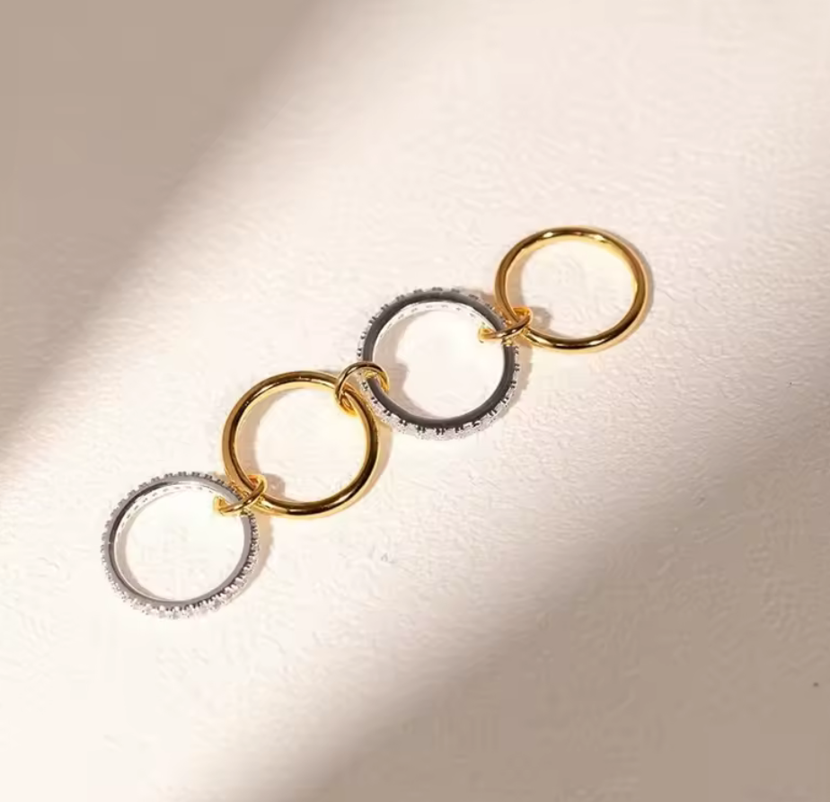 Two-Tone Interlocking Stack Ring | Gold & Silver Pavé Fashion Ring custom jewelry