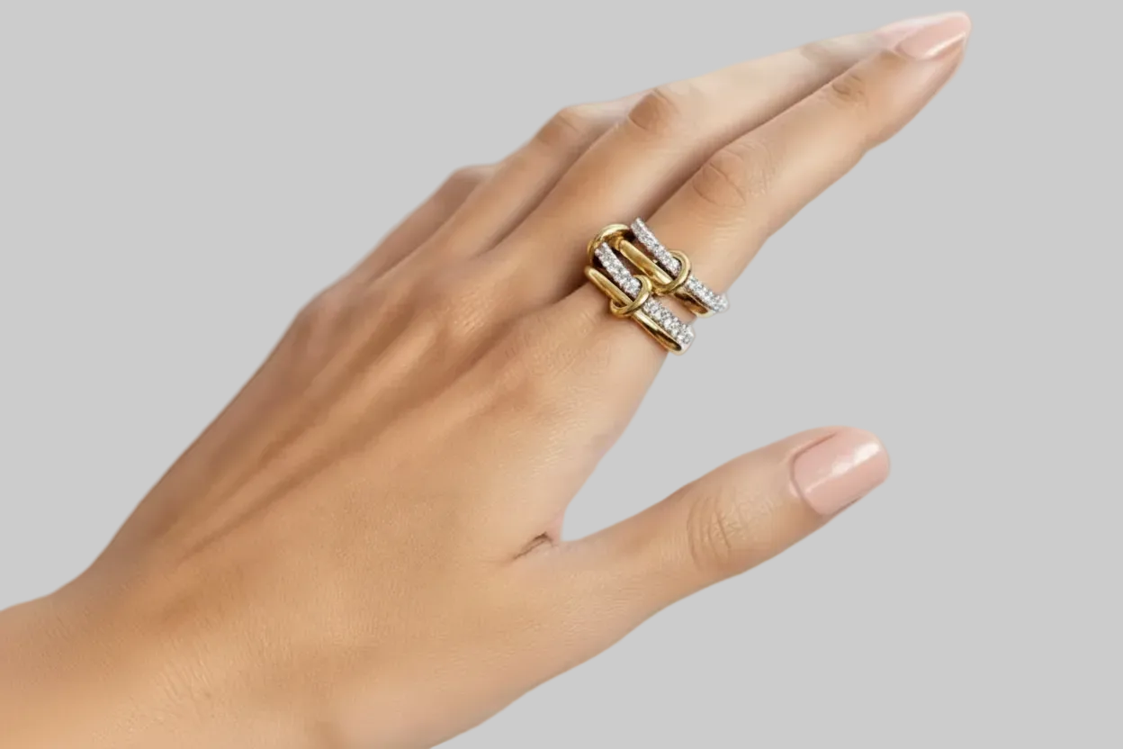 Two-Tone Interlocking Stack Ring | Gold & Silver Pavé Fashion Ring custom jewelry