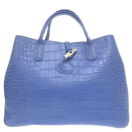 Longchamp – Rozo Tote Bag  Blue Crocodile-Embossed Leather