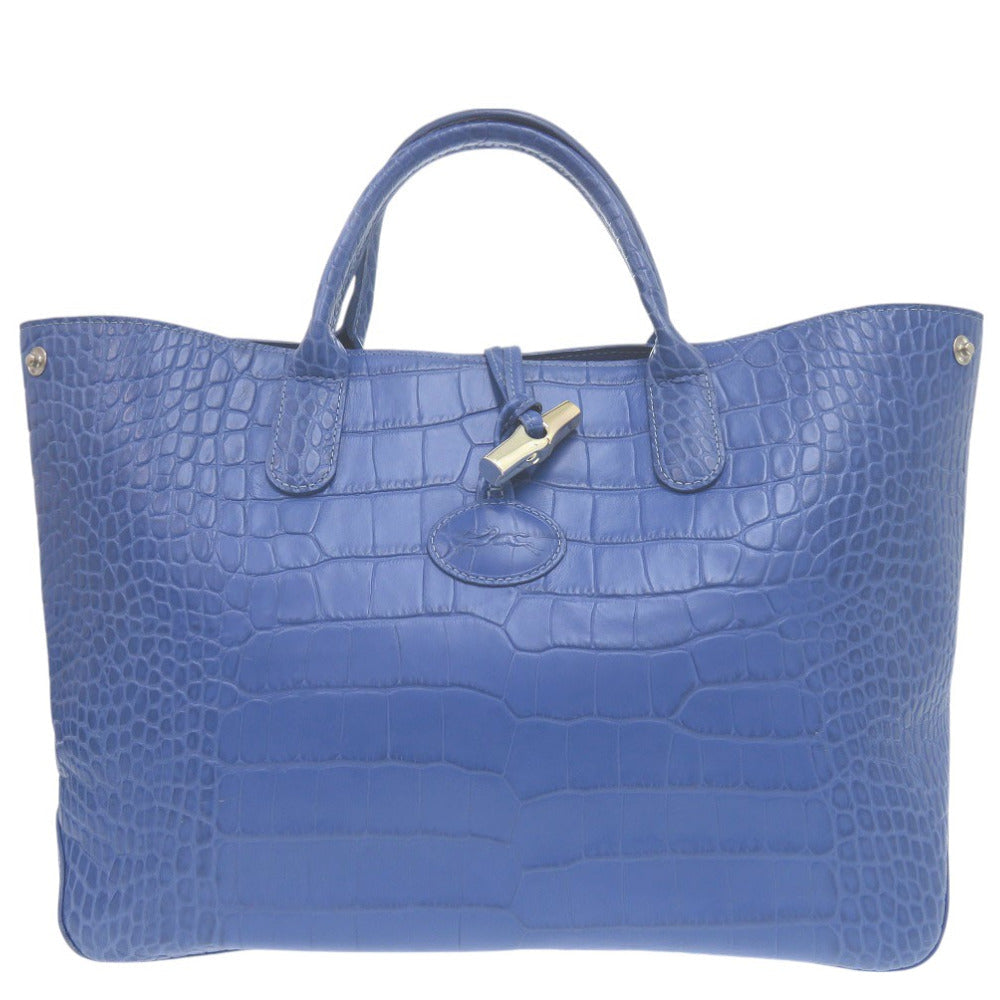 Longchamp – Rozo Tote Bag  Blue Crocodile-Embossed Leather