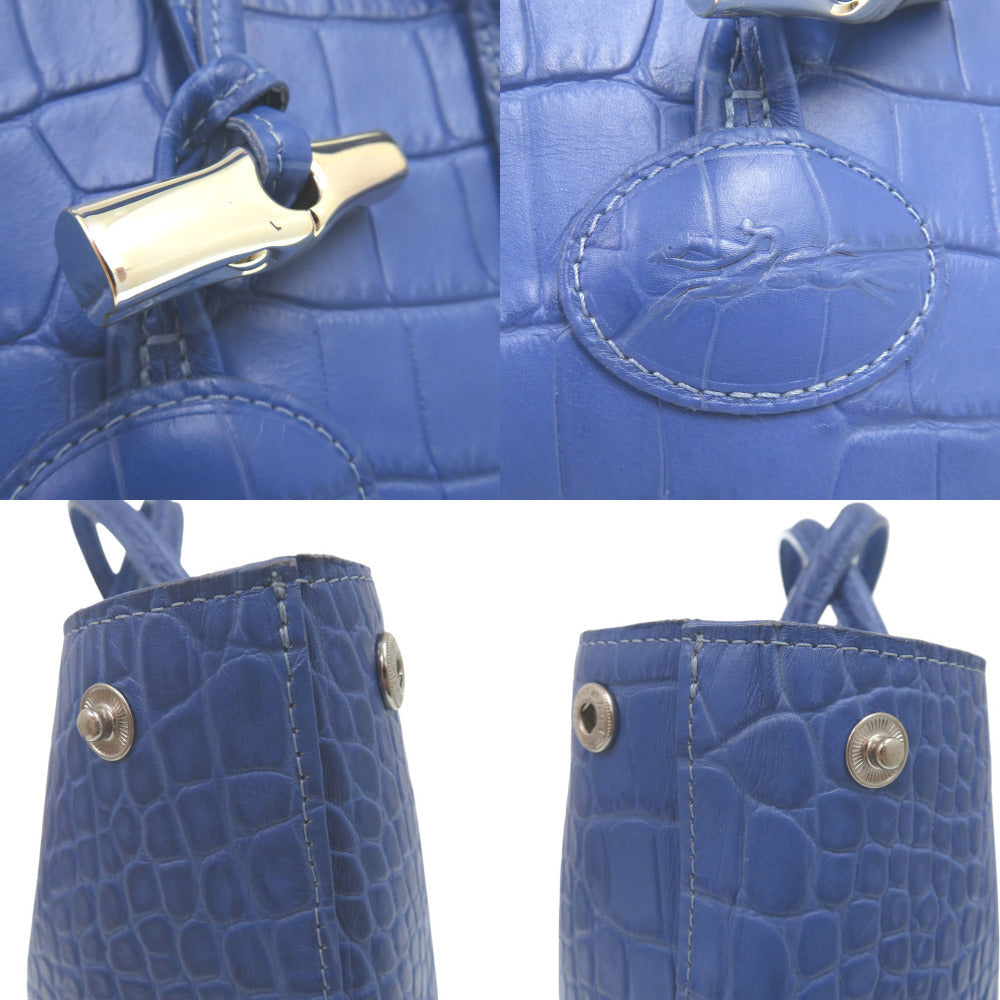 Longchamp – Rozo Tote Bag  Blue Crocodile-Embossed Leather