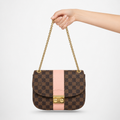 LOUIS VUITTON Damier White W Chain Shoulder Bag in Pink & Brown Damier Canvas –Authentic Previously Owned