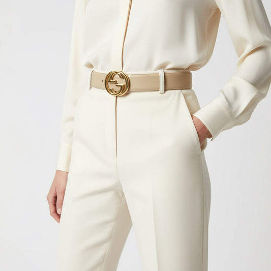 GUCCI – GG Logo Leather Belt – Model 037･0394 – Beige – Women’s Size 65 – 100% Authentic ✨Very Good Previously Owned Condition  ~54% Total Savings