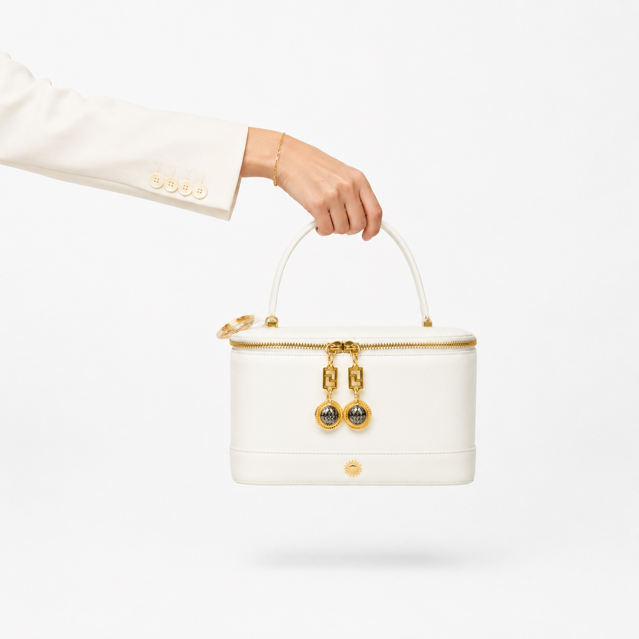 Versace Vintage White Leather Vanity Handbag Gold Hardware Authentic Previously Owned