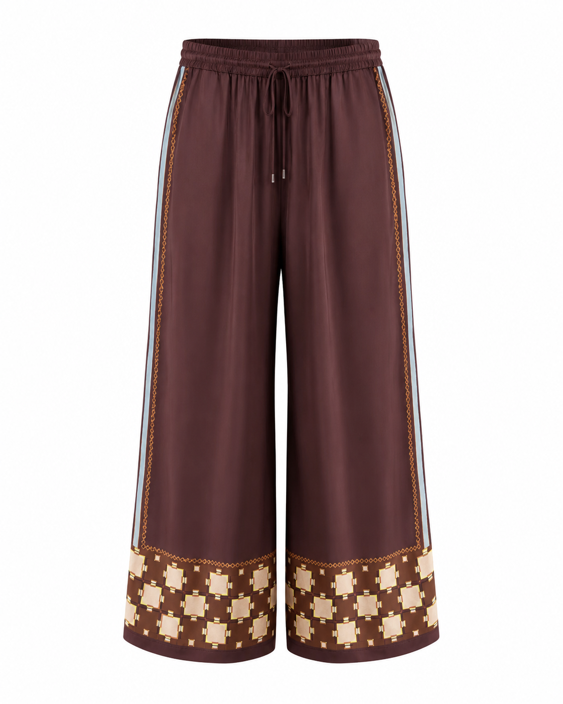 Burgundy Scarf-Print Silk Separates | Top, Shirt or Wide-Leg Pants