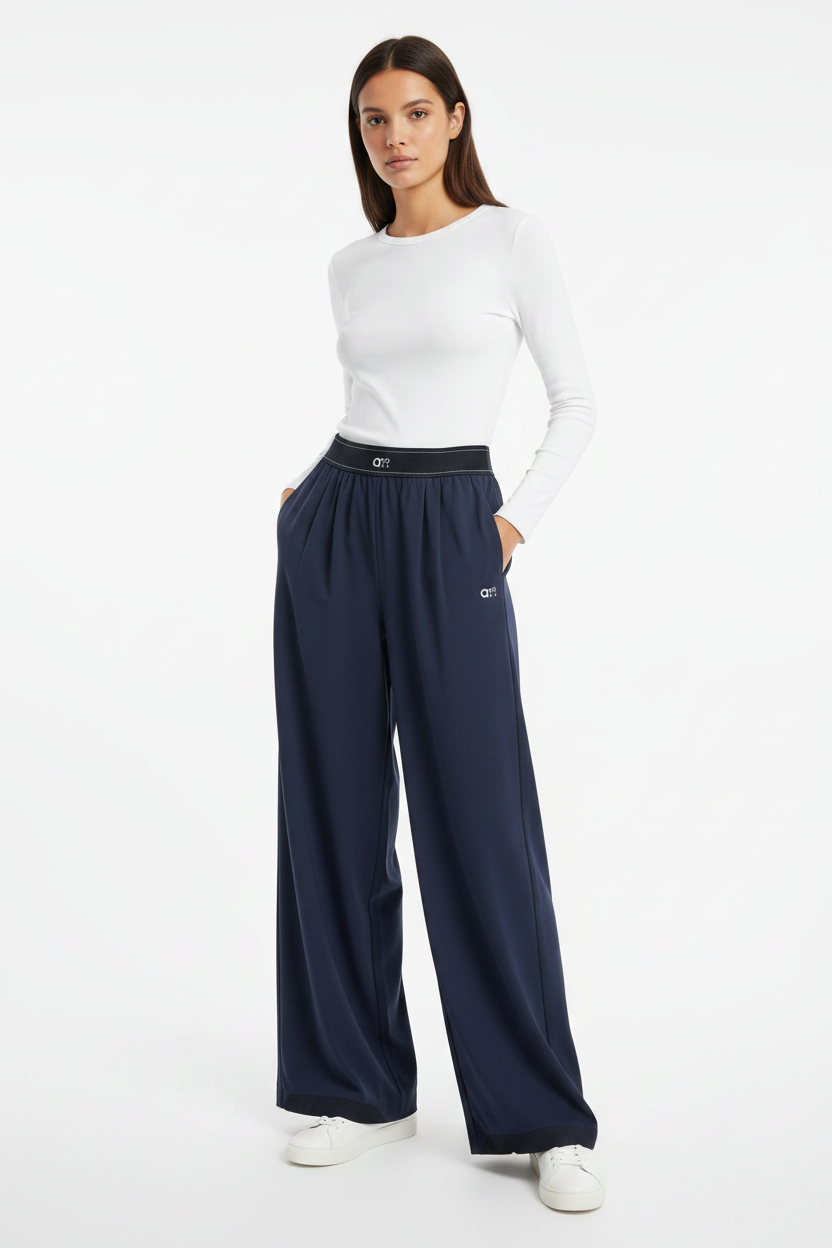 High-Waist Straight-Leg  – Soft Stretch Full-Length Casual Trousers